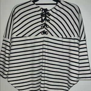 Striped Black and White Lace-Up Top